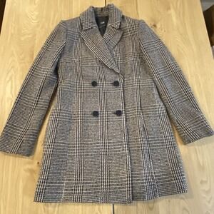 Cue double-breasted houndstooth coat Womens Size 8 Mid Length Beige Black